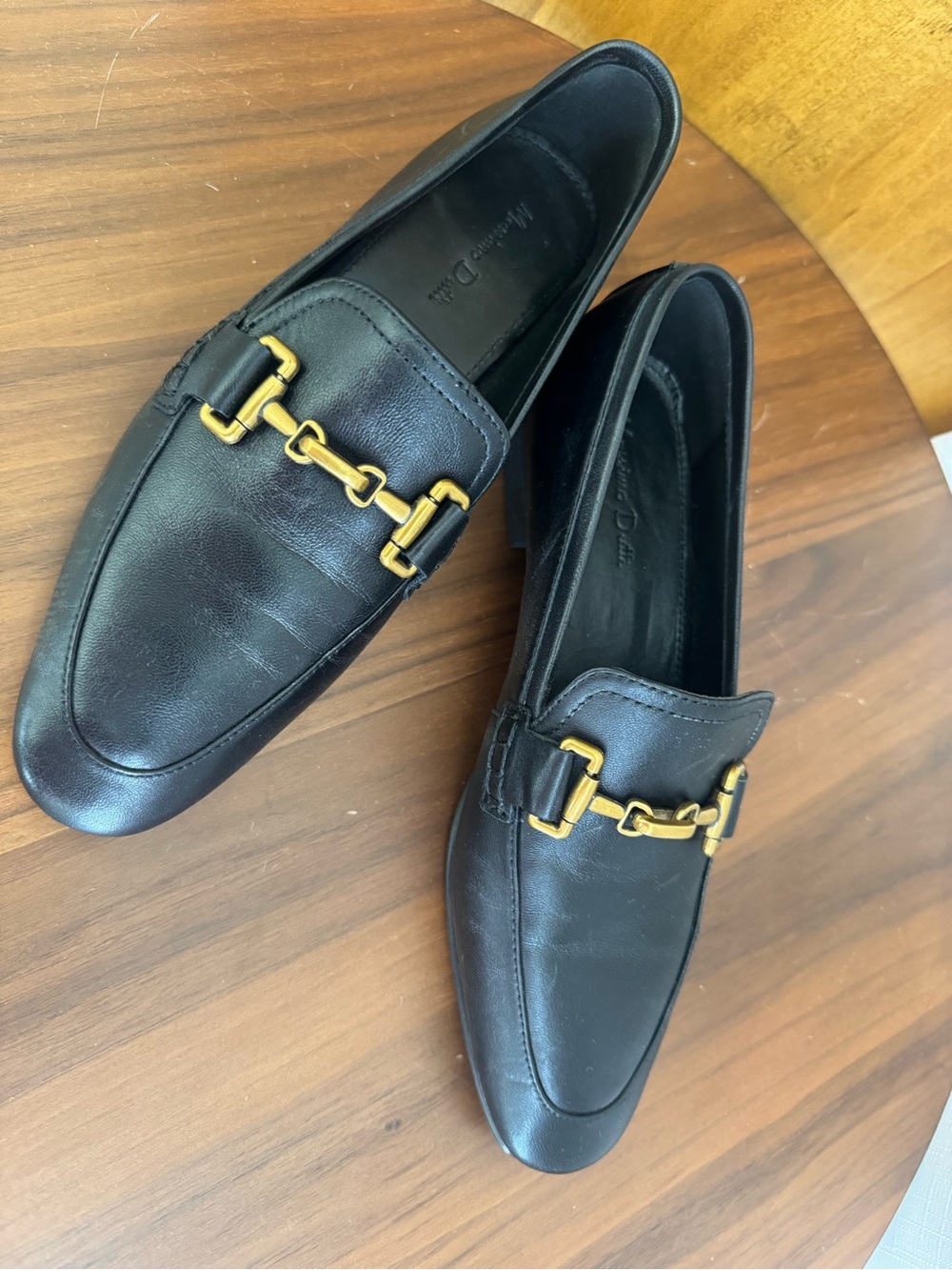 Massimo Dutti women Brass Horsebit Leather Loafer Slip-On Shoe Black - 6